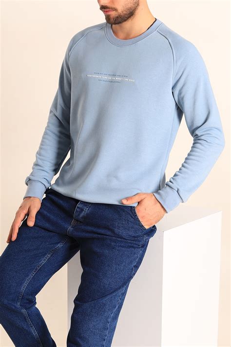 Mavi yazılı sweatshirt erkek